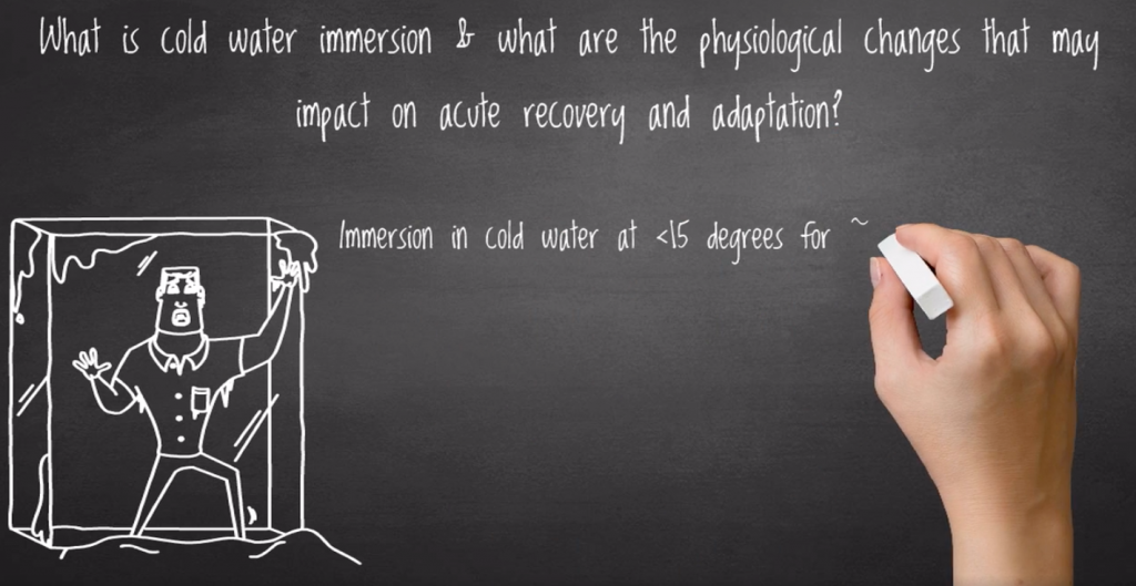 What is cold water immersion and what are the physiological changes that may impact on acute recovery and adaption. Immersion in cold water at<15 degrees