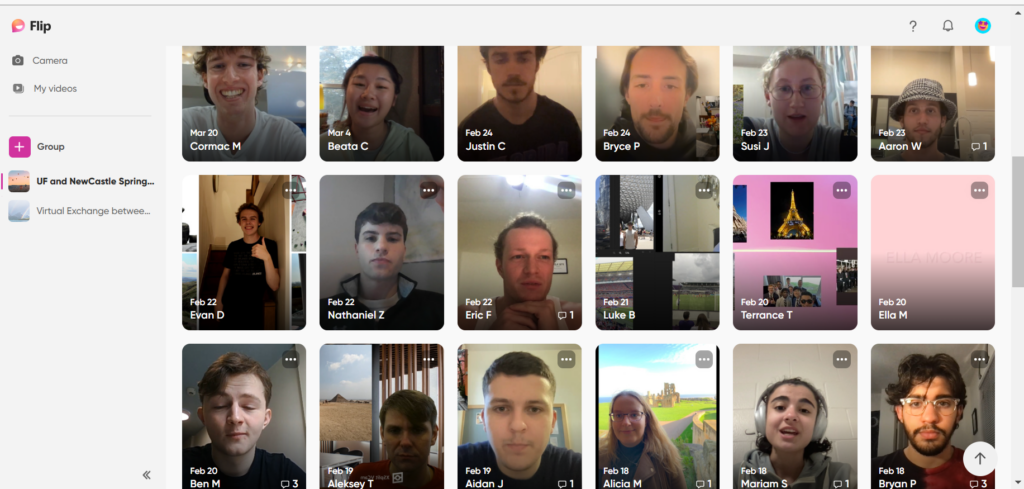 An image of students on the virtual exchange participating in an online discussion