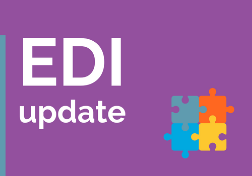 A graphic based image which reads: EDI Update. An illustration of four puzzle pieces fitting together is also on the image.